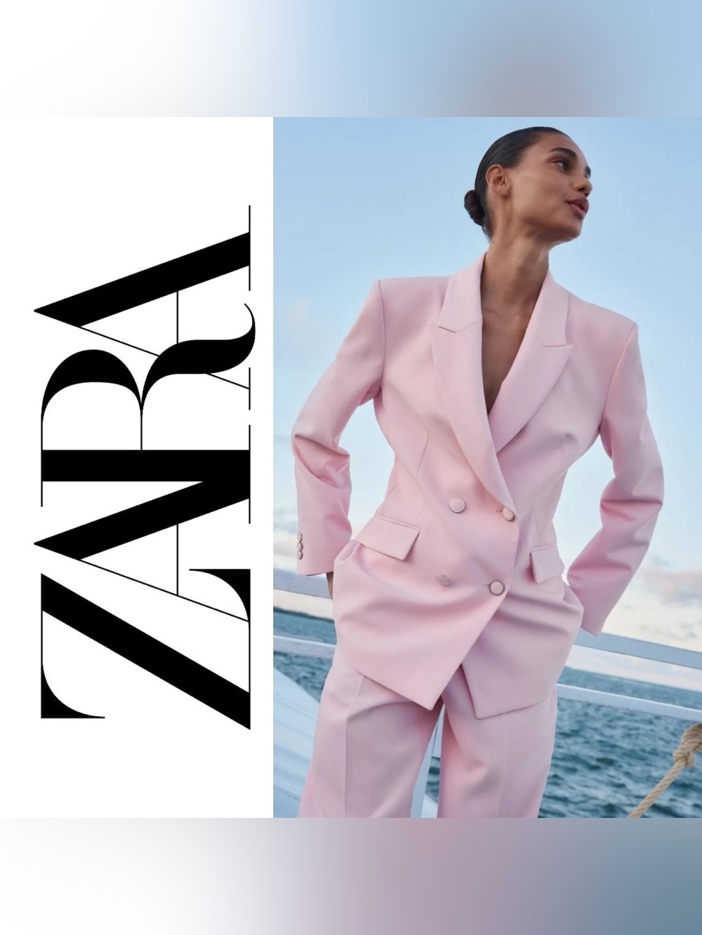 Zara Pastel Pink Double-Breasted Blazer